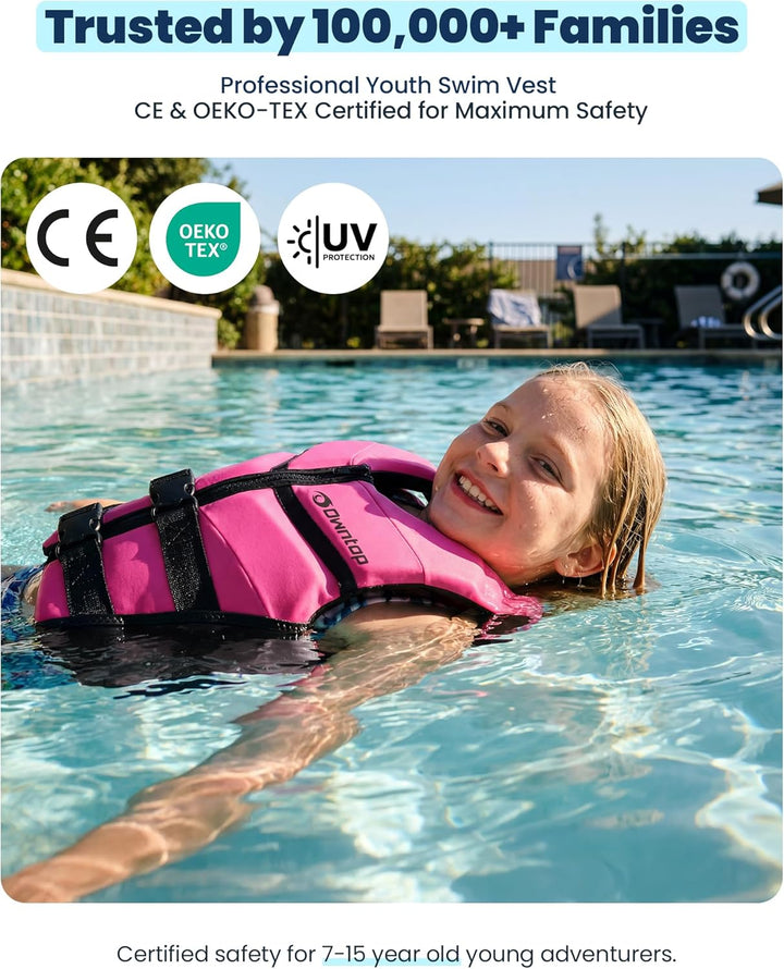 Owntop Schwimmhilfe für Jugend Kinder, Verstellbare Auftriebsweste Unisex, Schwimmweste mit Doppelte