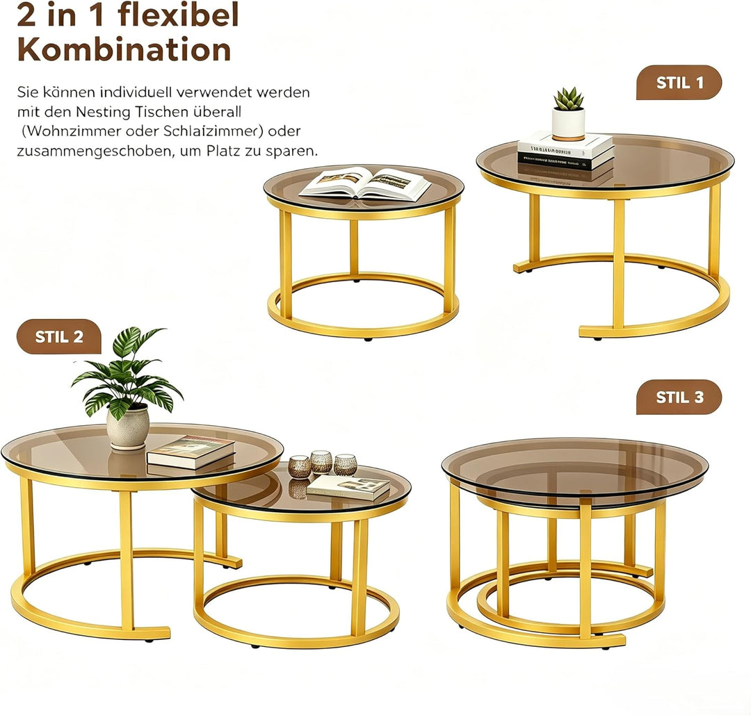 Hawthyhome Runde Beistelltisch 2er Set, Moderner Wohnzimmertisch für Wohnzimmer, Couchtische Set Sat