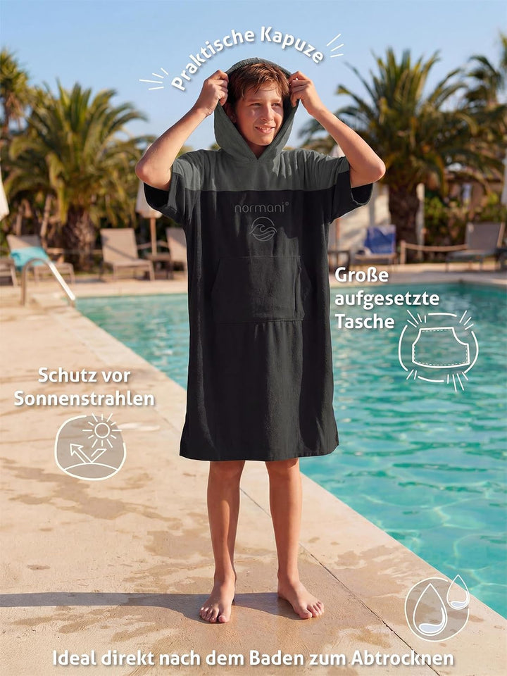 normani Teenager Frottee Badeponcho aus Bio-Baumwolle für Jungen und Mädchen - Strandponcho Surfer P