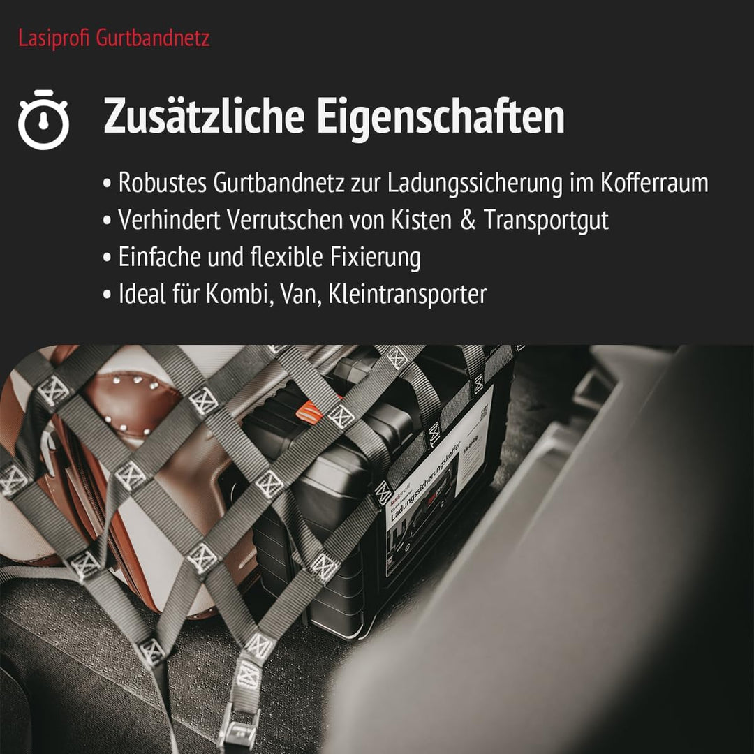 lasiprofi PKW Ladungssicherungsnetz aus Gurtband 0,9 x 0,9 Meter schwarz