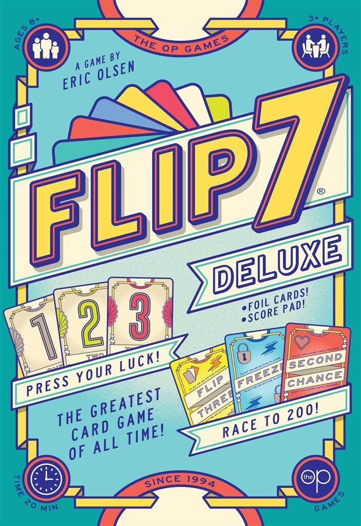USAopoly Flip 7 Deluxe, Party-Kartenspiel, ab 8 Jahren, für 3 Spieler, über 20 Minuten Spieldauer Lu