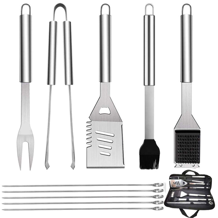 GQC 10PC Edelstahl Grillbesteck-Set Professionelle Grill Bestecksets in Tragetasche BBQ Grillwerkzeu