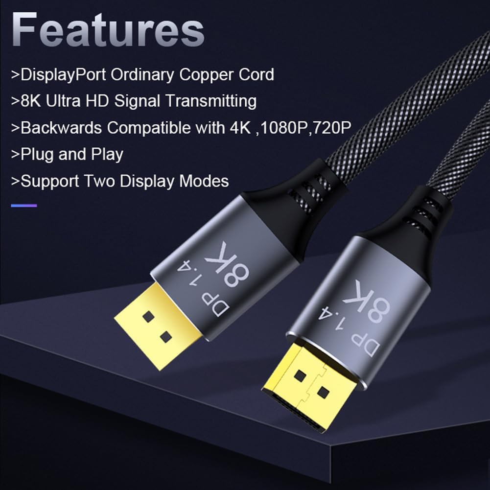 CableDeconn 5M 16.5FT DisplayPort-Kabel Ultra HD 8K 4K DP 1,4 8K@60Hz 4K@144Hz Hochgeschwindigkeits-