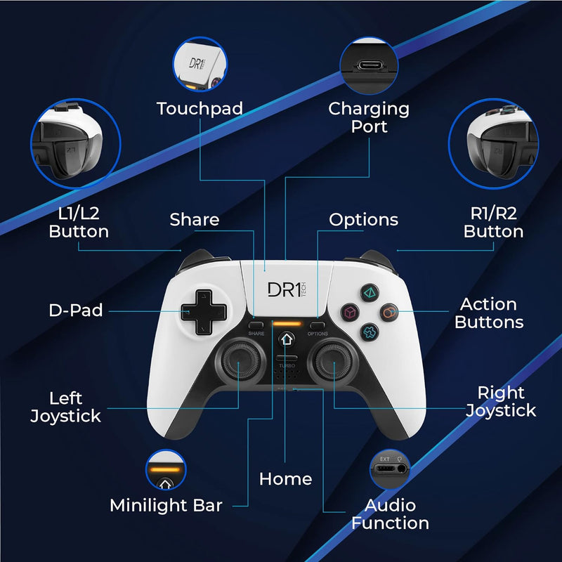 DR1TECH ShockPad II Controller Für PS4 / PS3 Kabelloser - Gaming Joystick DESIGN NEXT-GEN Kompatibel
