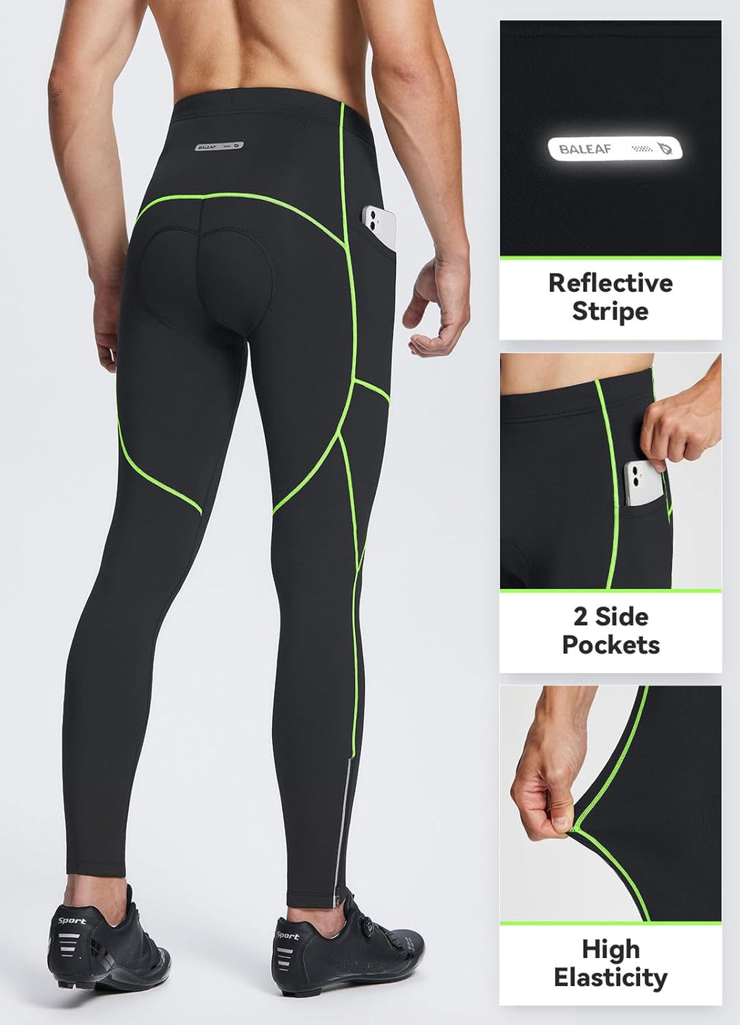 BALEAF Herren Fahrradhose lang 3D gepolsterte Leggings Radsport Lange Hosen Fleeced Flare Radhose La