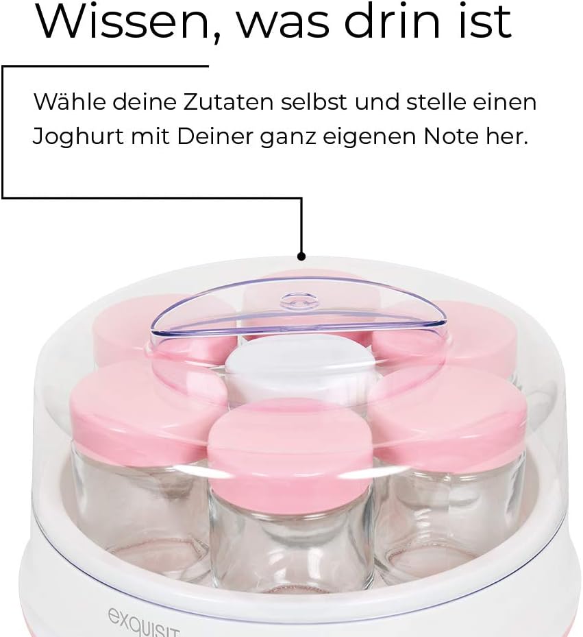 Exquisit Maker YM 3101 WEP | Joghurt selber Machen | Joghurtbereiter | 7 Portionsgläser á 200 ml | S