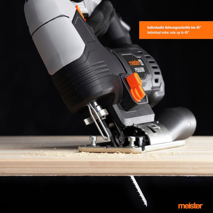 Meister Pendelhub-Stichsäge 650 W – Für Holz, Metall und Kunststoff – Mit Gehrungsschnitt bis 45° un