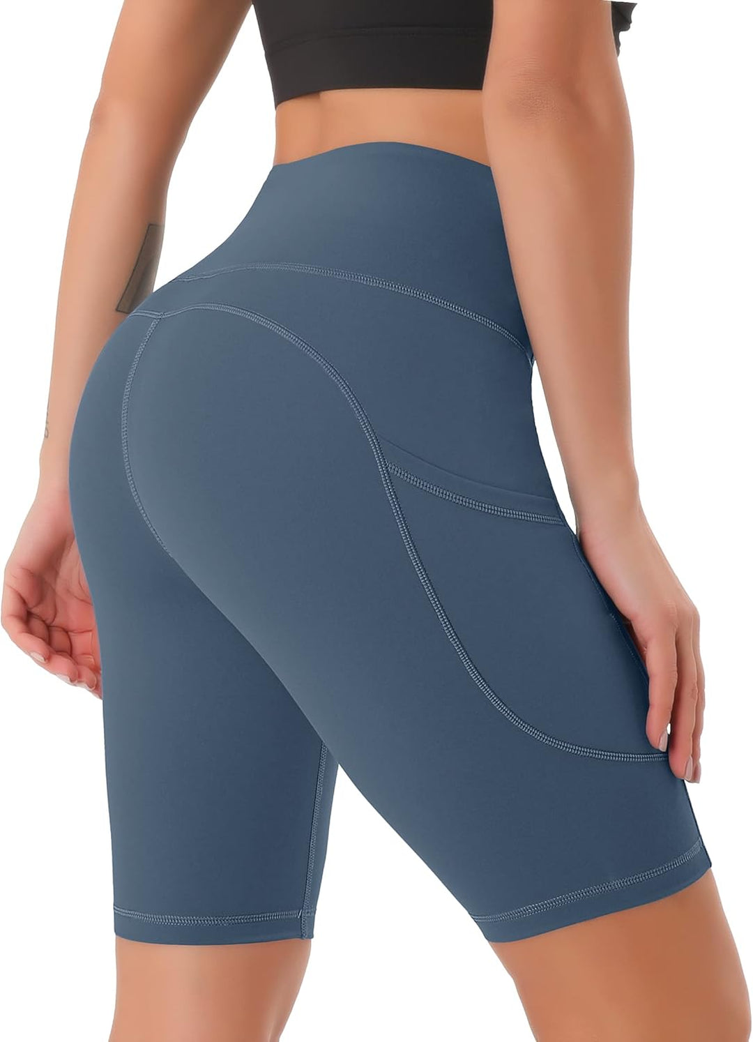 Persit Damen Kurze Leggings, Blickdicht Radlerhose mit Taschen, XS Schotenblau