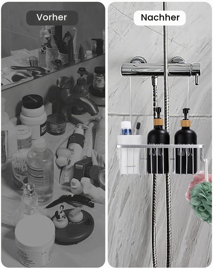 Duschablage ohne Bohren, Duschregal zum Hängen, Shampoo-Halterung, Aufhängen für Badezimmer Silber,