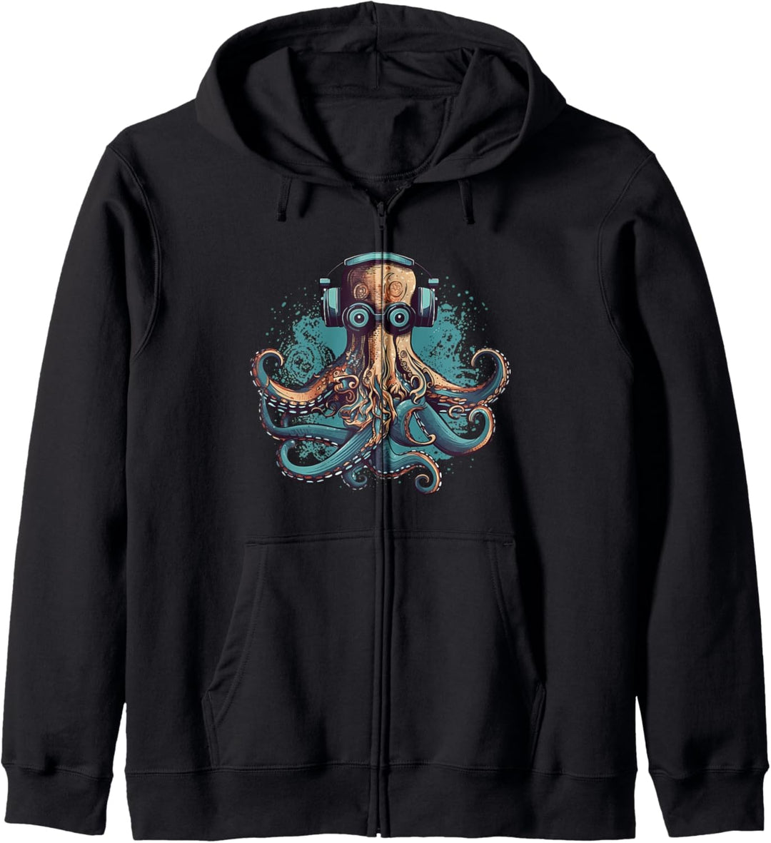 Cooler Nerdy Oktopus mit Brille und Kopfhörern Kapuzenjacke
