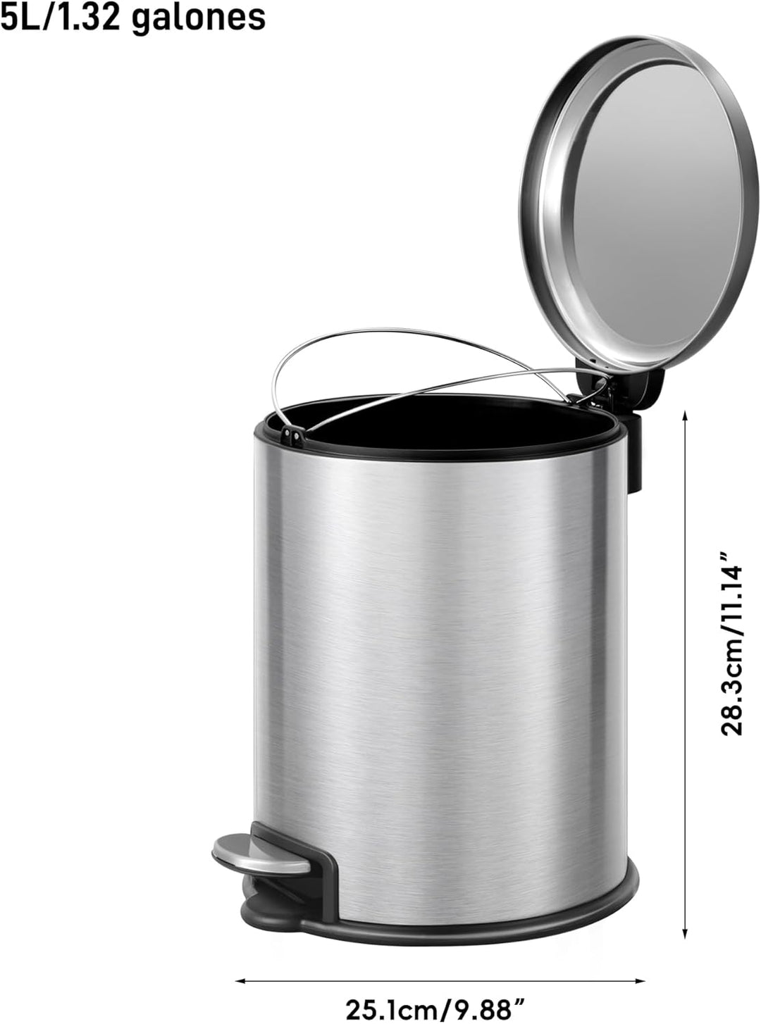 EKO Mülleimer für Badezimmer, Küche, 5 l, Edelstahl, Anti-Fingerabdruck, kompakter Mülleimer mit Ped