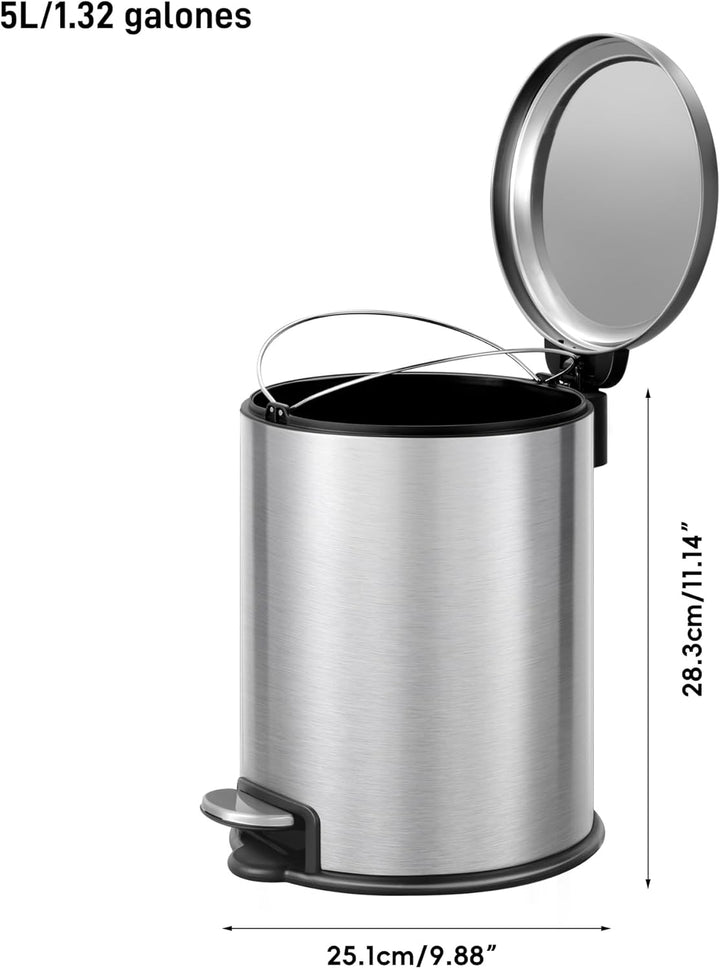 EKO Mülleimer für Badezimmer, Küche, 5 l, Edelstahl, Anti-Fingerabdruck, kompakter Mülleimer mit Ped