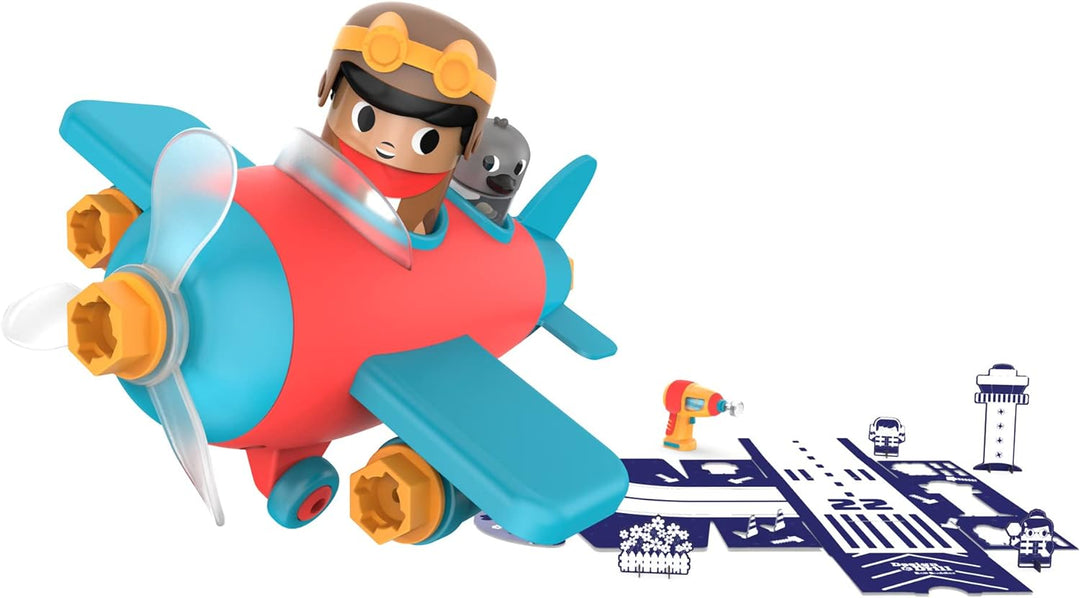 Learning Resources Design & Drill Schrauberkumpel Flugzeug, Flieger-Spielset mit Flugzeug und Pilotf