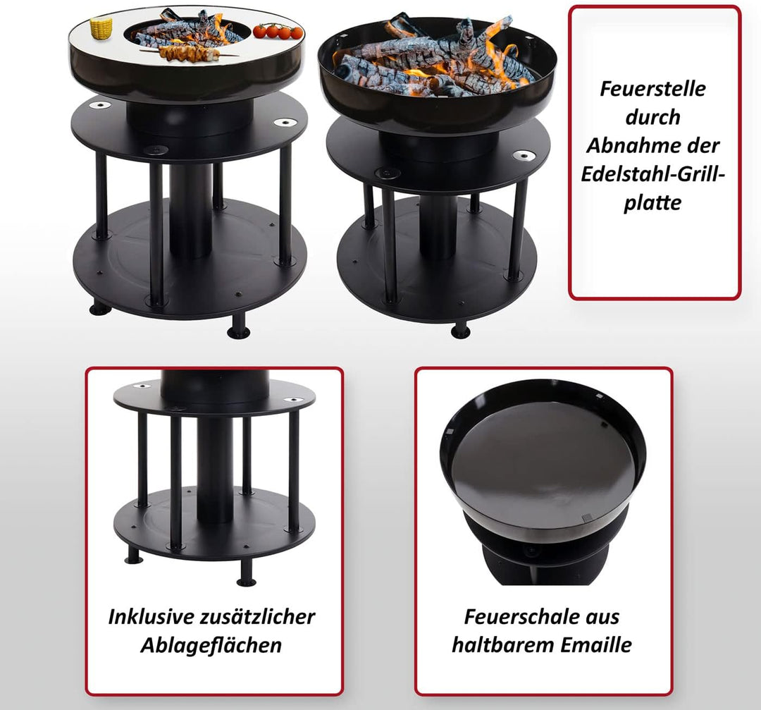 Mendler Feuerschale mit Grill HWC-K95, Feuerstelle Grill BBQ, Grillplatte Ablagefläche, Stahl Edelst