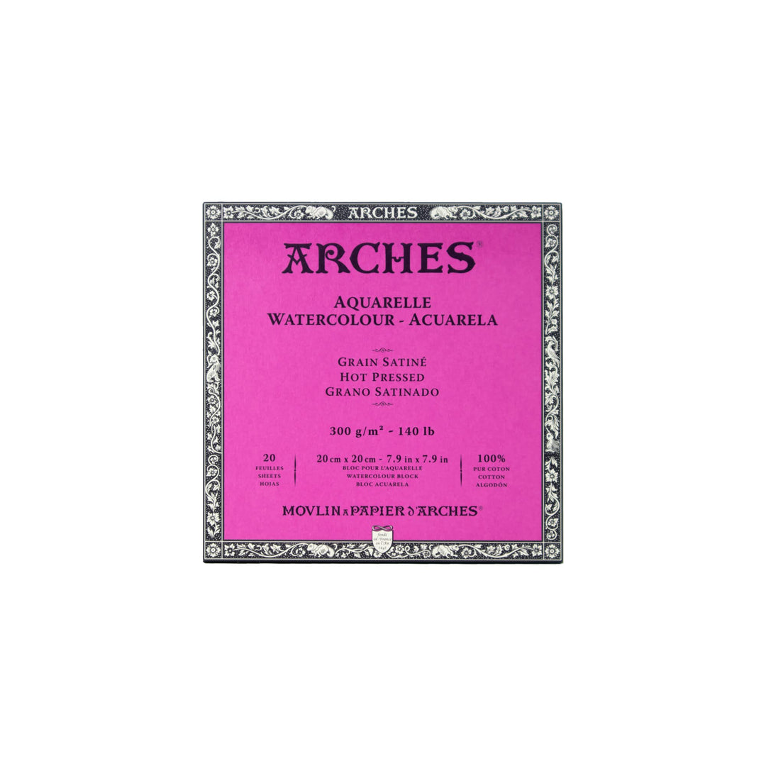 Arches 1795071 Aquarellpapier im Block (20 x 20 cm, 4-seitig geleimt, 300g/m² Satiniert) 20 Blatt na