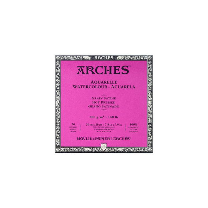 Arches 1795071 Aquarellpapier im Block (20 x 20 cm, 4-seitig geleimt, 300g/m² Satiniert) 20 Blatt na