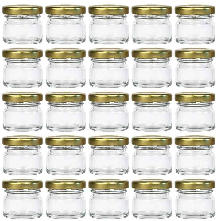 Vitrea 25x Mini Marmeladengläser 30 ml - mit Deckel Gold TO 43 - kleine Einmachgläser zum befüllen m