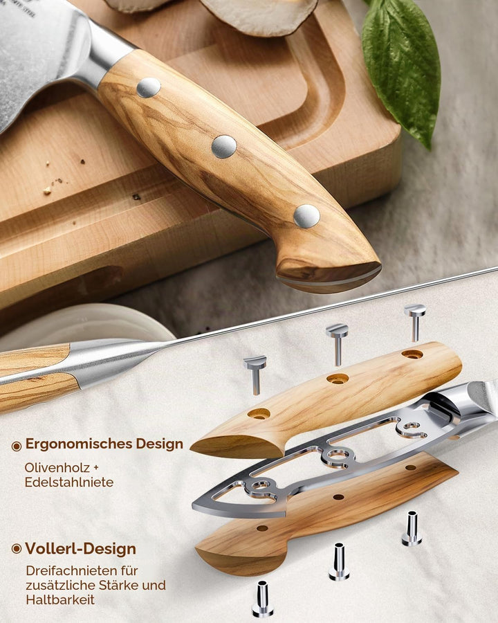 XINZUO 3 Schichten Verbundstahl 21cm Kochmesser Profi scharfe Küchen Chefmesser 10Cr15CoMoV-Stahlker