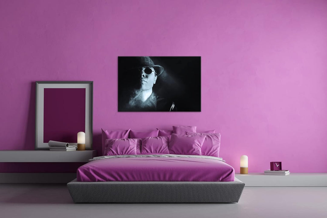deyoli Gangster mit retro Brille Format: 80x60 als Leinwand, Motiv fertig gerahmt auf Echtholzrahmen