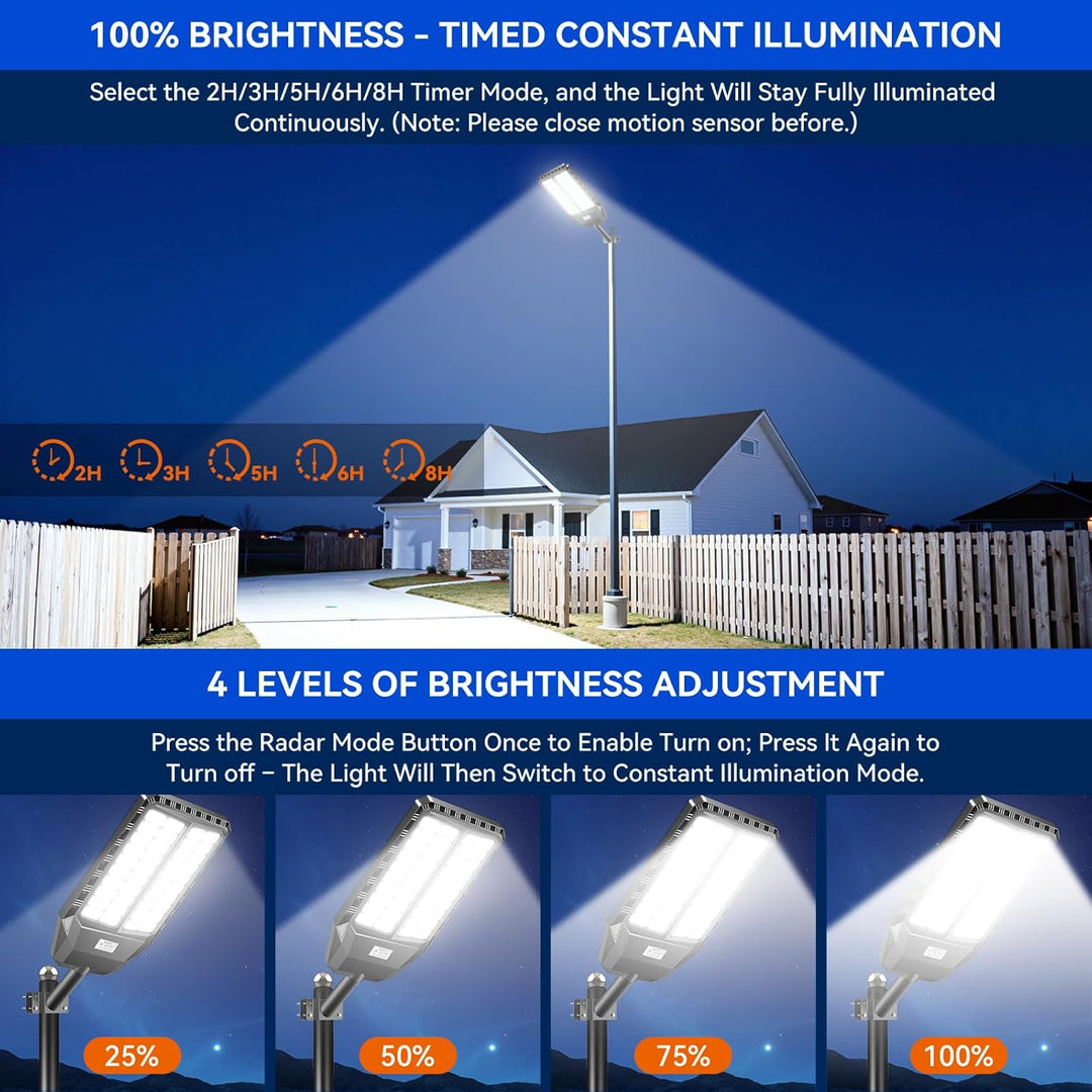 Solarleuchten für Aussen mit Bewegungsmelder 2 Pack-7000K Solar Strassenlaterne, 4 Beleuchtungsmodi,