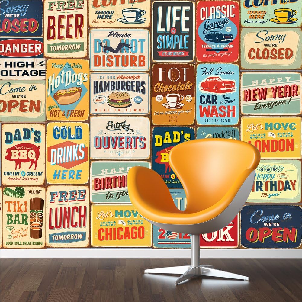Walplus "Vintage Metall-Zeichen Abnehmbarer Wand Aufkleber Collage, Mehrfarbig, 300 x 280 cm, 2 Stüc