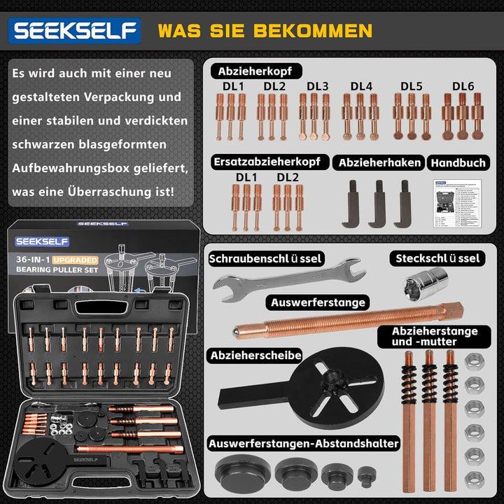 36-in-1 Lagerabzieher Set Innen und Aussen, Innenlager Abzieher Lager Werkzeug Trennsatz, Schwarze P