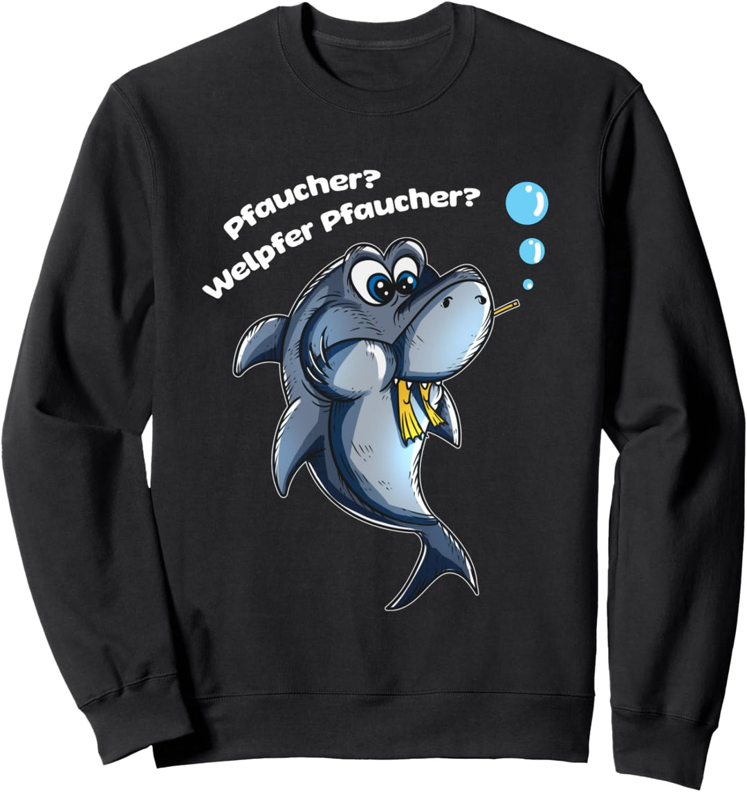 Lustiger niedlich Hai isst Taucher Pfaucher Welpfer Pfaucher Sweatshirt