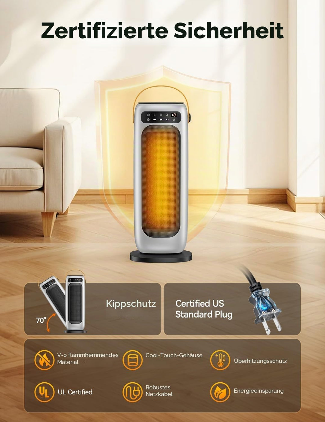 Heizlüfter Energiesparend, 35dB Leise & Kraftvoll 1500W PTC Keramik Heizlüfter mit Fernbedienung, 4
