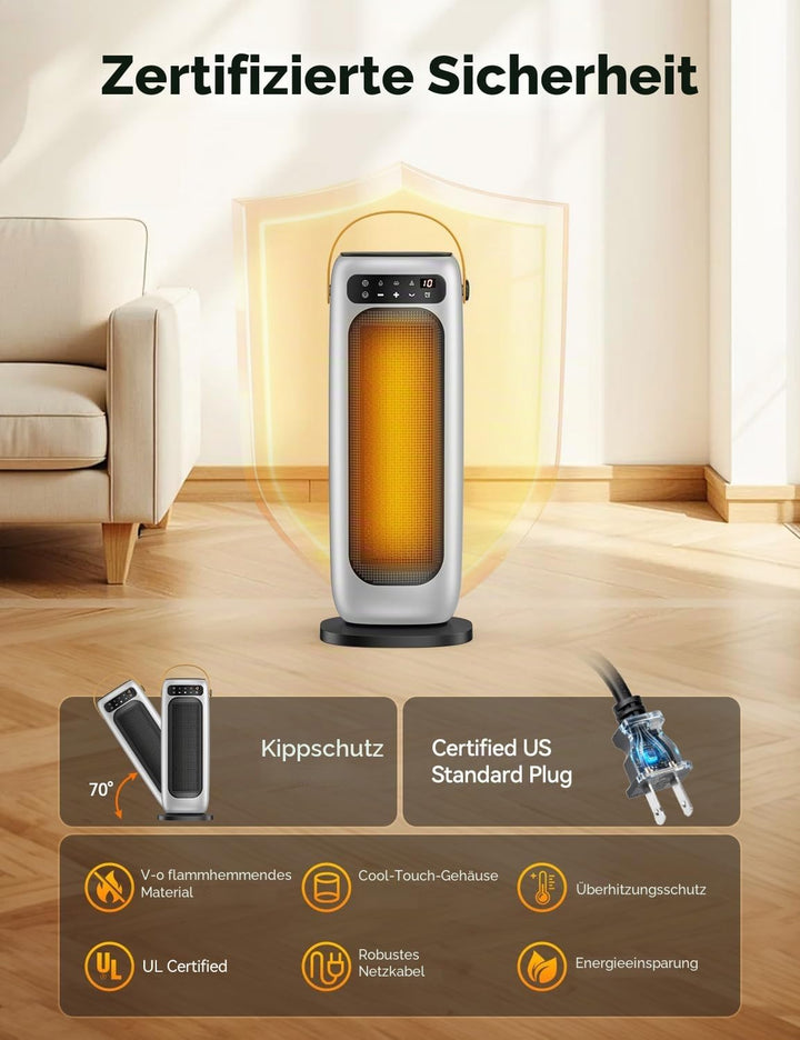 Heizlüfter Energiesparend, 35dB Leise & Kraftvoll 1500W PTC Keramik Heizlüfter mit Fernbedienung, 4