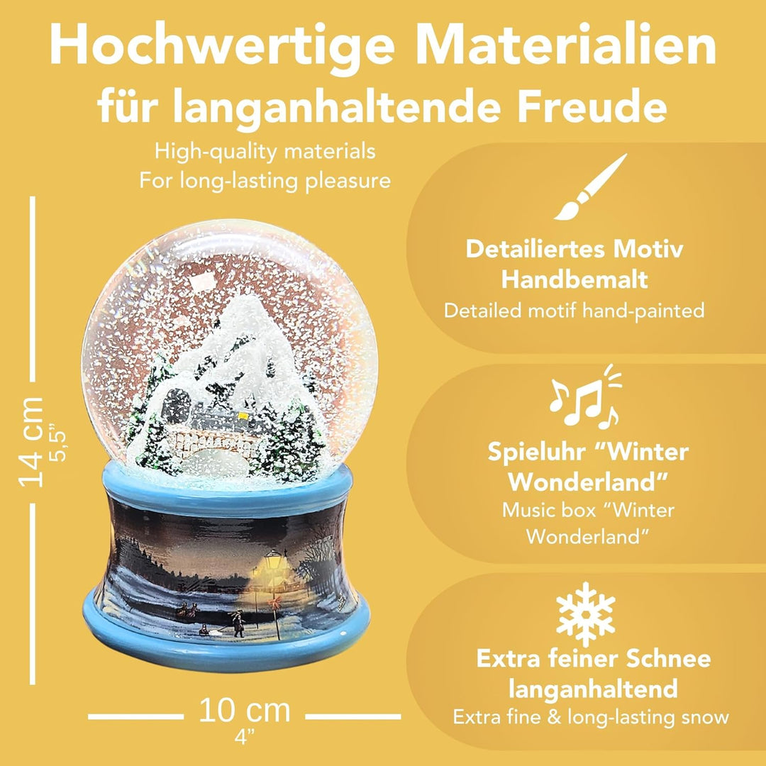 Weihnachts-Schneekugel mit Musik | Schneekugel Berglandschaft mit Brücke | Sockel Winterlandschaft b