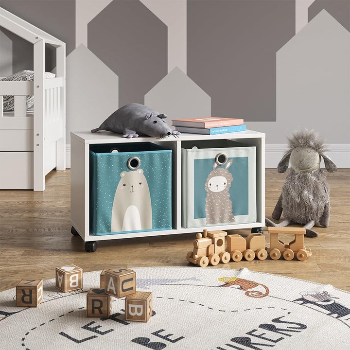 Vicco Kinderregal, Weiss, 72 x 42.4 cm mit 2 Faltboxen, auf Rollen fahrbar mit Zwei offenen Ablagefl