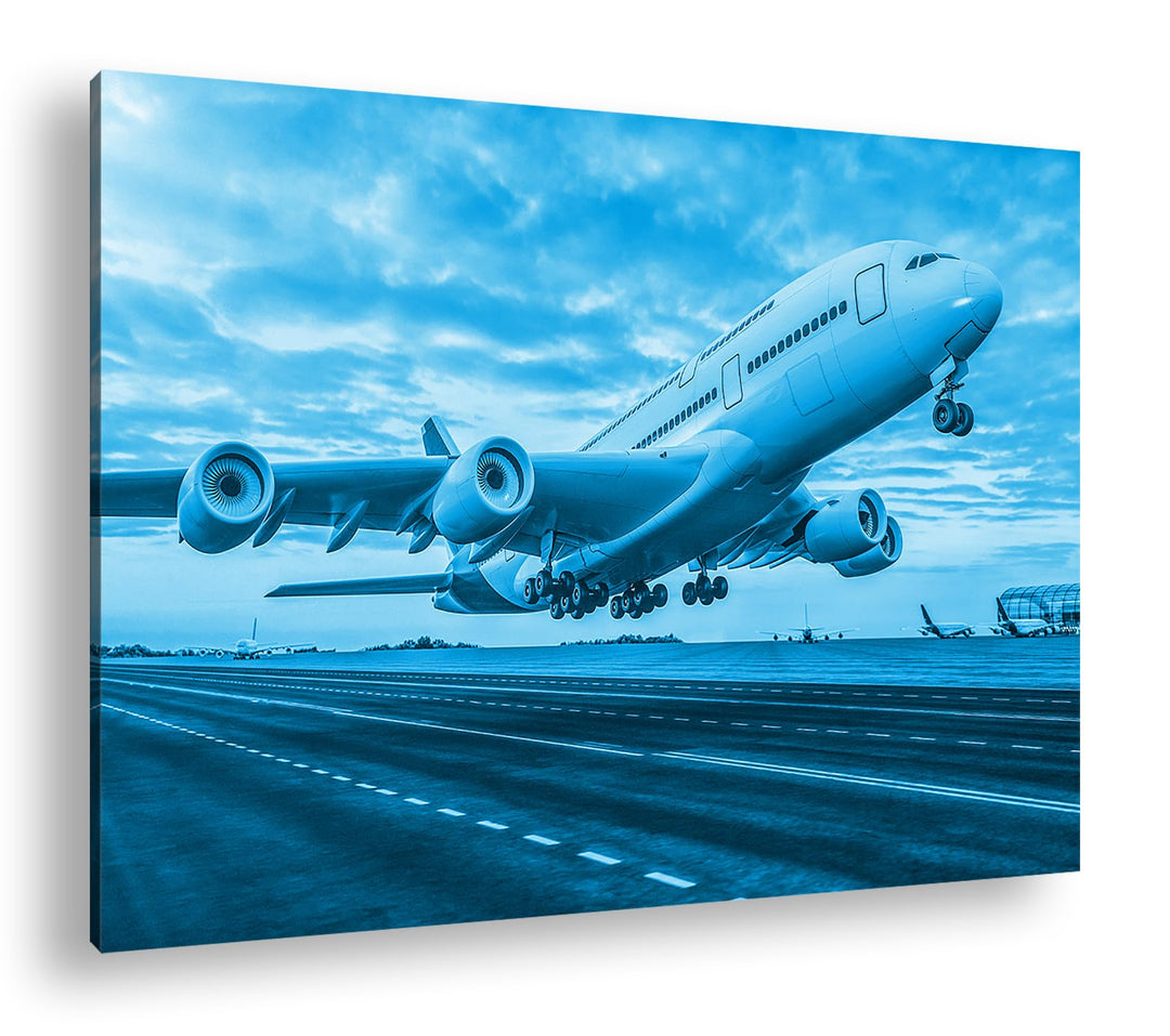 deyoli Flugzeug bei Sonnenuntergang Format: 80x60 cm Effekt: Monocrome Blau als Leinwandbild, Motiv