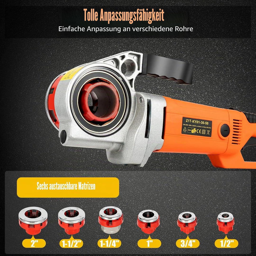 Elektrische Gewindeschneidmaschine 2300W Rohreinfädler mit 6 Matrizen (1/2", 3/4", 1", 1-1/4", 1-1/2