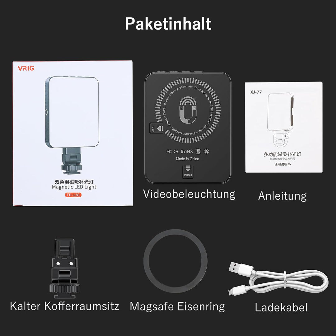 VRIG FD-128 Selfie Licht Handy, 128LED wiederaufladbare kalte Boot Clip1/4 Schraubenlöcher, 3000K–65