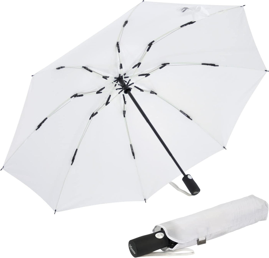 iX-brella Reverse umgekehrt öffnender Fiberglas-Taschenschirm mit farbigen Speichen - weiss, Weiss