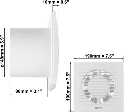 EUROPLAST Ø 150mm Bad-Lüfter mit Feuchtesensor und Timer - Leise Ventilator - Kunststoff - Weiss Ø 1