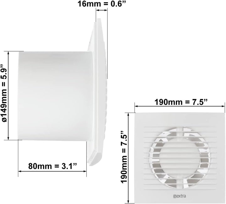 EUROPLAST Ø 150mm Wandventilator Lüfter Abluft Ventilator Küche WC Bad mit Timer/Nachlauf - Badlüfte