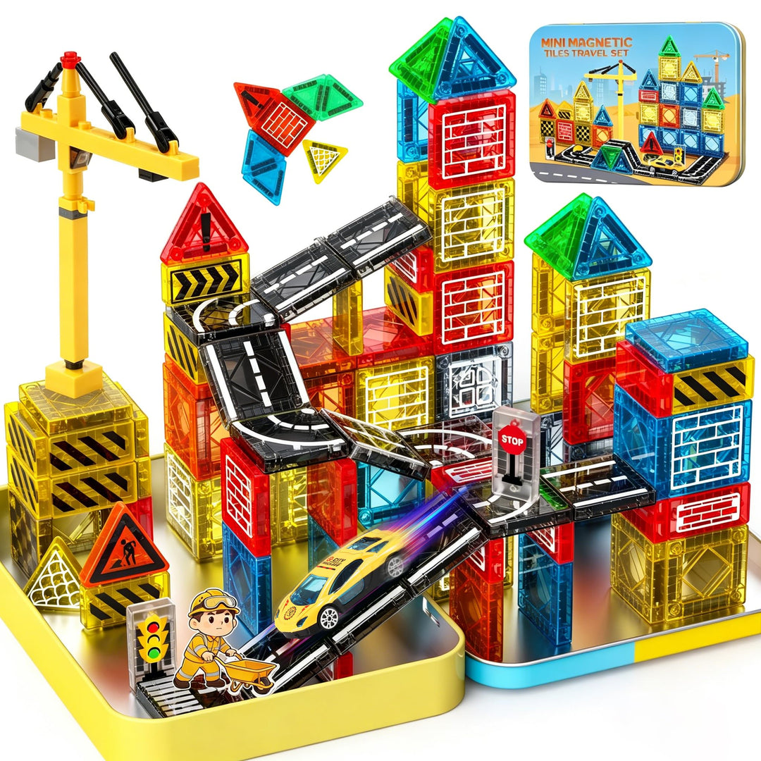 iKidiki Mini Magnetische Bausteine Reiseset, Geschenk Junge 3 4 5 6 7 8 Jahre Reisespiele Kinder Spi