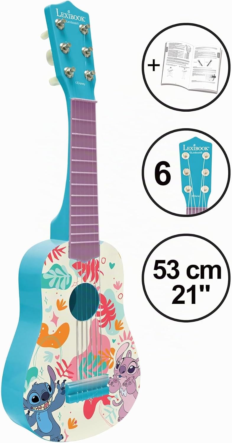 Lexibook, Disney Stitch, Meine erste Kinder-Gitarre, 6 Nylonsaiten, 53 cm, Inklusive Anleitung, Blau