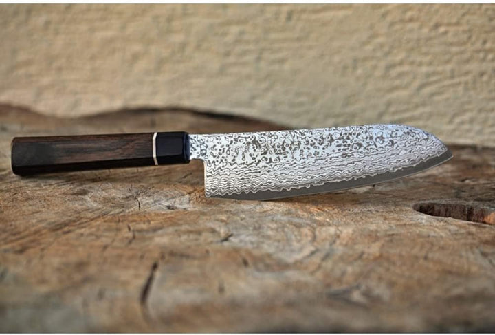 Suncraft SXLBD-04 VG-10 Black Damascus Santoku messer - Kern aus japanischem VG-10 Stahl zwischen 66
