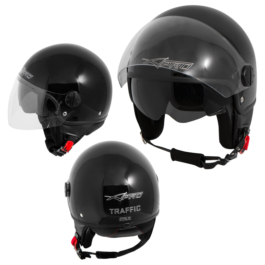 Motorradhelm Motorrad Roller Jet Helm Innensonnenblende 2 Viser SonicMoto 59 cm (XL) Schwarz, 59 cm