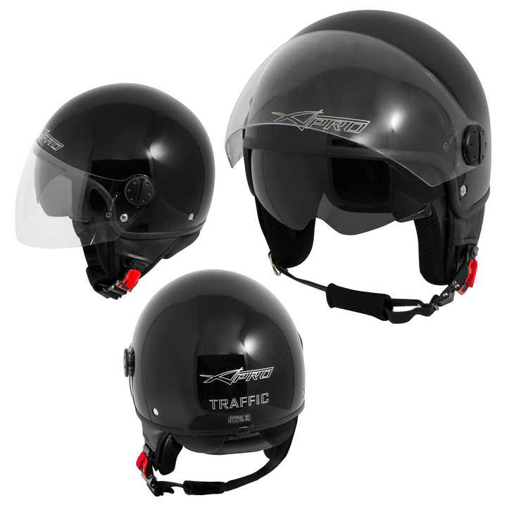 Motorradhelm Motorrad Roller Jet Helm Innensonnenblende 2 Viser SonicMoto 59 cm (XL) Schwarz, 59 cm