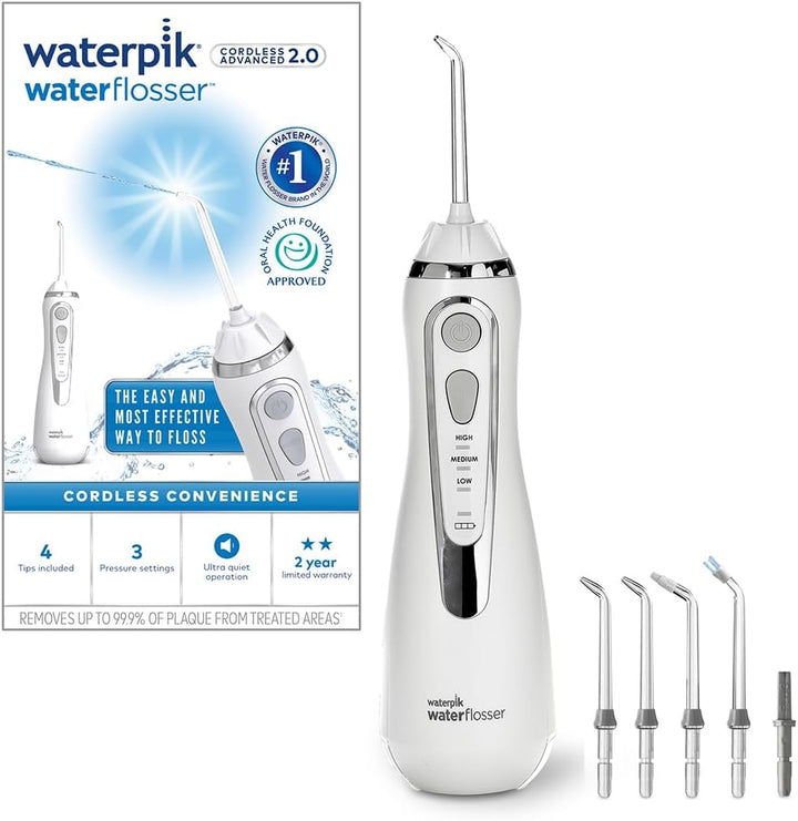 Waterpik Kabellose Munddusche Advanced, 4 Aufsätze, 3,1-5,2 bar Druckbereich, 3 Druckeinstellungen,