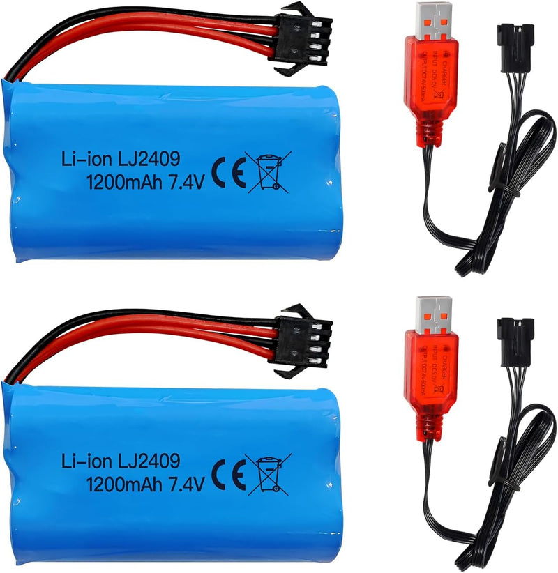 2PCS 7.4V 1200mah SM-4P Stecker Akku mit USB Ladekabel für EC08 RC Spielzeugauto Modell Geländefahrz