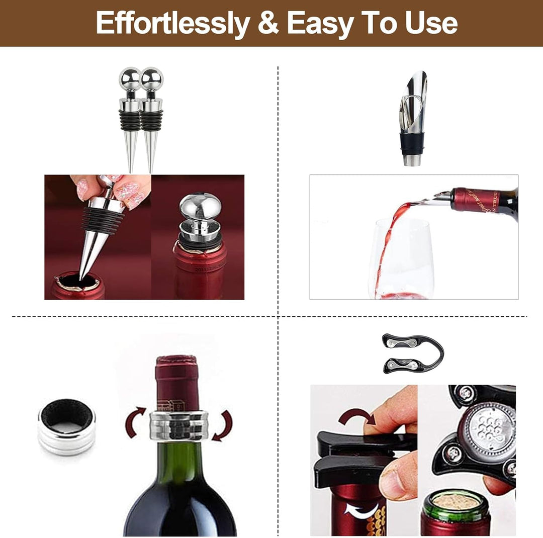Korkenzieher Wein Set, 8 Stück Manueller Weinöffner Sommelier-Sets, Edelstahl Rotwein Flaschenöffner