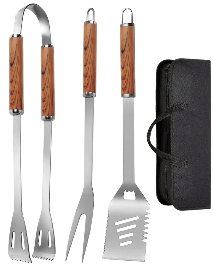 Grillbesteck Set, 3-teilig Edelstahl Grill Zubehör mit Tragetasche, Umfassendes Grillbesteck für das