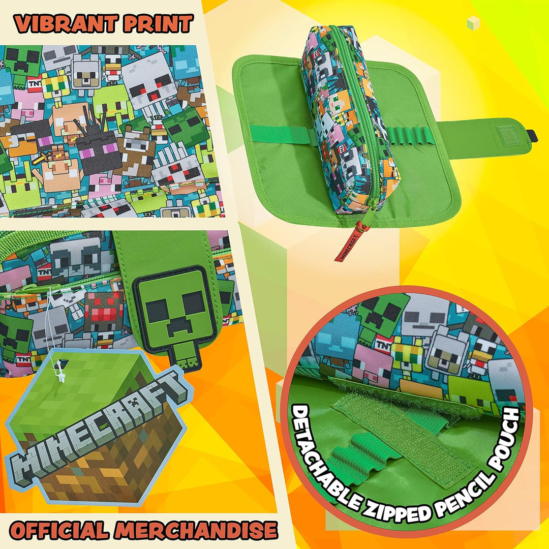 Minecraft Federmäppchen Federtaschen Mäppchen Etui Stifte Schulsachen 2 in 1 Pencil Case für Schule