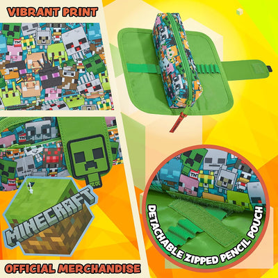 Minecraft Federmäppchen Federtaschen Mäppchen Etui Stifte Schulsachen 2 in 1 Pencil Case für Schule