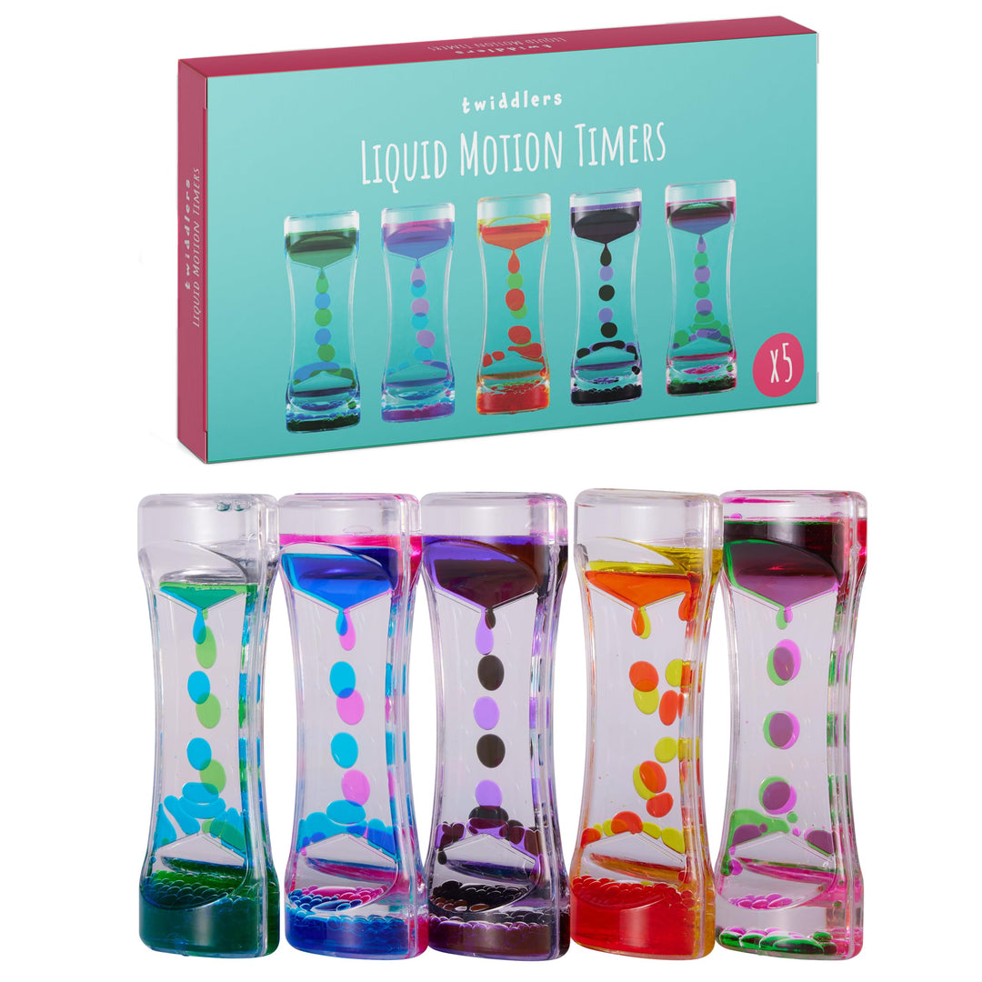 THE TWIDDLERS 5 Liquid Motion Timer, Flüssig Tropfen Sanduhr (15cm, 5 Farben) - Lavalampe Spiele, Kl