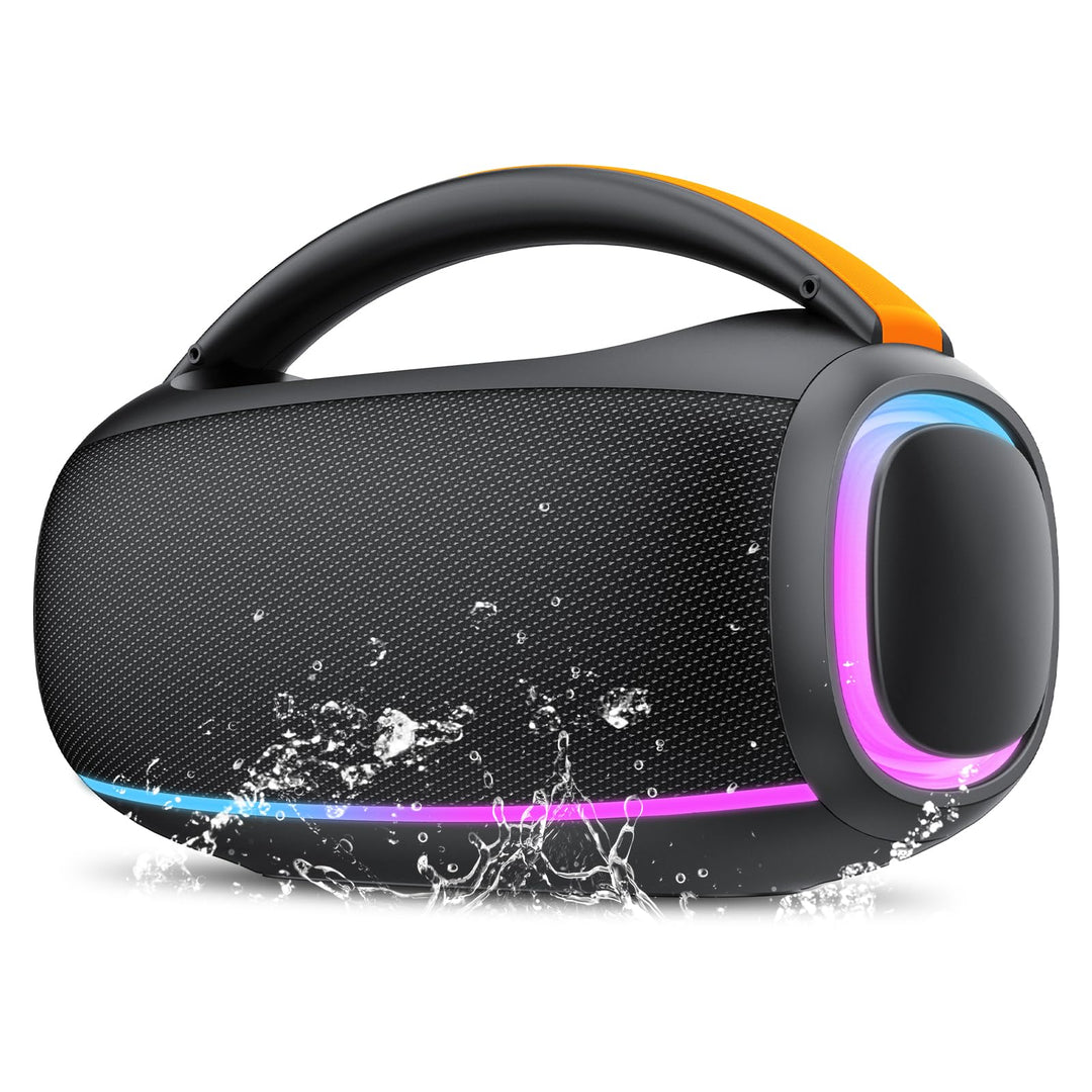 Bluetooth Lautsprecher mit Licht, Musikbox Bluetooth, Dualen Bass-Treibern, IPX7 Waterproof, TWS, AU